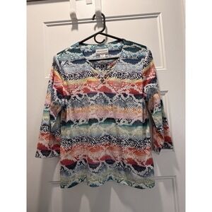 Alfred Dunner Petite PM Snakeskin Zig Zag 3/4 Sleeve Top